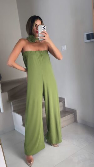 אוברול לוז פרח - ירוק